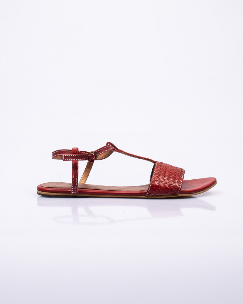 Sandale din piele naturala cu talpa joasa pentru femei N200902002, 38, 39,  Rosu | Okazii.ro