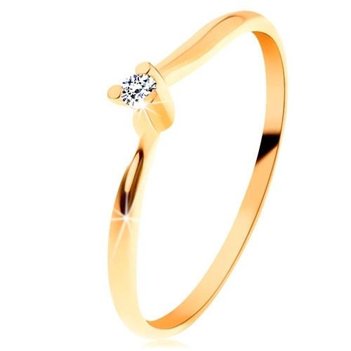 Inel lucios din aur de 14K - diamant strălucitor, braţe &icirc;nguste - Marime inel: 55