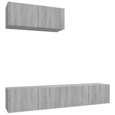 Set dulap TV, 3 piese, gri sonoma, lemn prelucrat