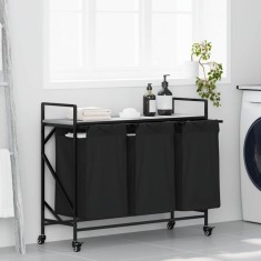 vidaXL Coș de rufe 3 compartimente cu roți sonoma gri 859093