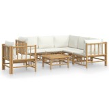 Cumpara ieftin Set mobilier de gradina cu perne alb crem, 7 piese, bambus