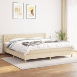 VidaXL Pat box spring cu saltea, crem, 160x200 cm, material textil