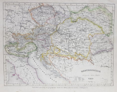 AUSTRIA LA 1849 , HARTA POLITICA , DENUMIRILE SI TERMENII IN LIMBA GERMANA , MIJLOCUL SEC. XIX foto