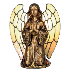 Veioza cu baza din polirasina cupru si abajur din sticla Tiffany 12 cm x 12 cm x 35 h