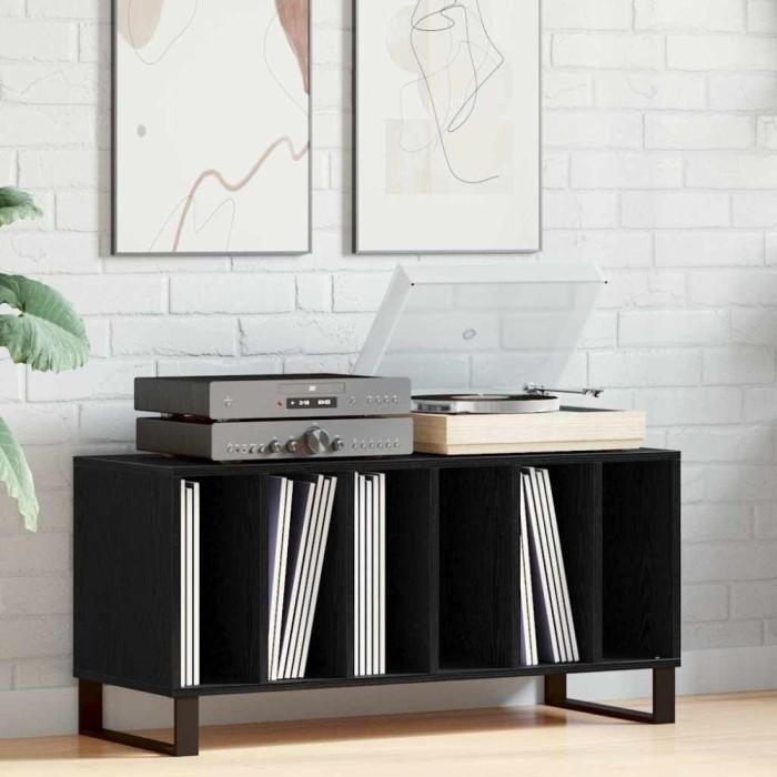 vidaXL Dulap pentru discuri de vinil Stejar negru 100 x 38 x 48 cm 862907