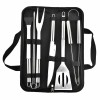 Set 9 Ustensile Gratar Inox Portabile, Geanta Transport Inclusa: Paleta, Cleste, Cutit, Furculita, Pensula Silicon, Frigarui