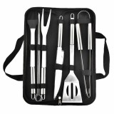 Set 9 Ustensile Gratar Otel Inoxidabil cu Geanta Transport - Paleta, Cleste, Cutit, Furculita, Pensula, Frigarui