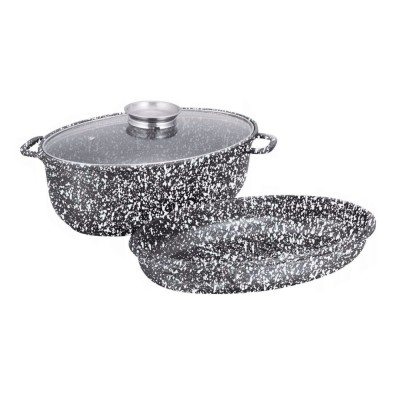 Vas pentru cuptor termorezistent Premium, strat antiaderent marmura, cu capac, 8l, 38x25x12,8 cm, Klausberg foto