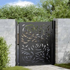 Poarta de gradina neagra 105x106 cm design flacara din otel foto