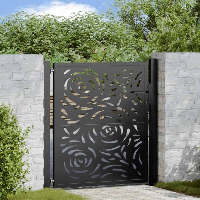 vidaXL Poartă de grădină neagră 105x106 cm, oțel, design cu flacără 4100989 foto