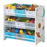 Raft pentru Depozitare Jucarii din PAL, 9 Cosuri Detasabile, Multicolor, 62.5 x 29.5 x 60 cm