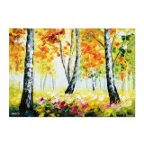 Tablou pictat manual, Peisaj din padure, armonia naturii, 70x50cm ulei pe panza, superb