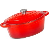 Oala de fonta emailata cu capac, maner din inox, rosie, 4.4 L, Magic Home