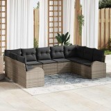 VidaXL Set de canapea pentru grădină , 9 piese, cu perne, gri, din rattan polimeric.