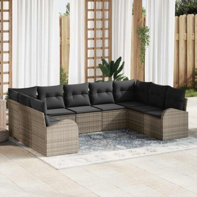 vidaXL Set de canapele pentru grădină cu pernă 9 pcs Gri Rattan poli 3354868 foto