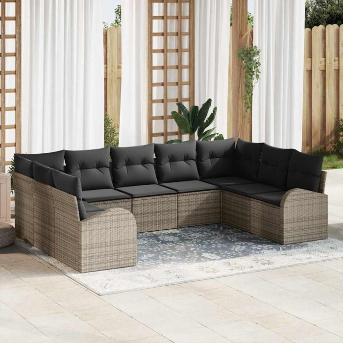 vidaXL Set de canapele pentru grădină cu pernă 9 pcs Gri Rattan poli 3354868