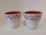 Lot 2 cani ceramice cu motiv etno rustic - rosu cu gri si alb, 200ml