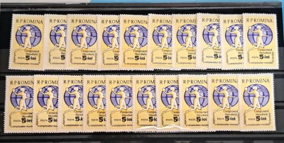 TIMBRE ROM&amp;Acirc;NIA LP545/1962-R.P.R. Campioană mondială handbal -supratipar -LOT 20 serii simple MNH foto
