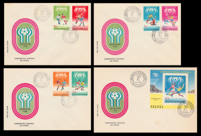 1978 Romania, 4 FDC CM Fotbal Argentina (serie + colita dt), LP 954 &amp;amp; LP 955 foto