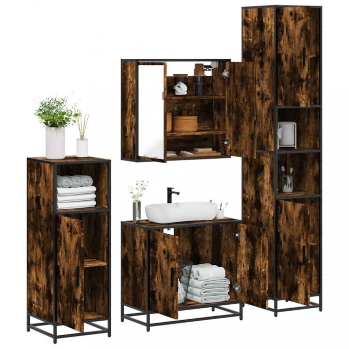 Gossi set de mobilier de baie 4 piese lemn prelucrat de stejar afumat