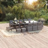vidaXL Set mobilier de grădină cu perne, 15 piese, gri, poliratan