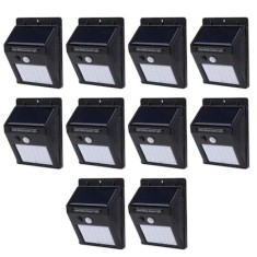 Set 10 lampi solare, FOXMAG24, 30 de LED, senzor de miscare, 0.55W, negru