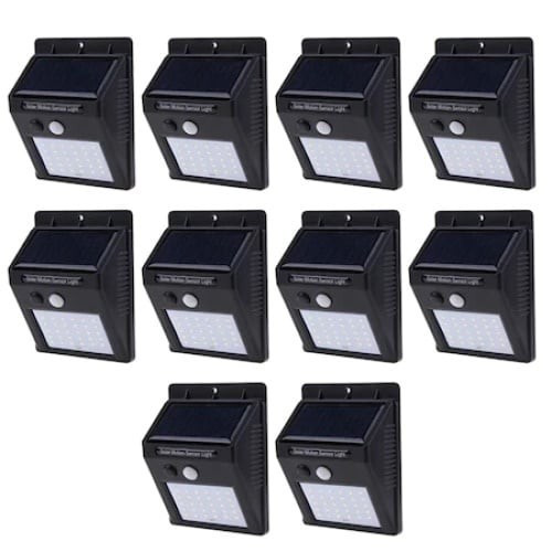 Set 10 lampi solare, FOXMAG24, 30 de LED, senzor de miscare, 0.55W, negru