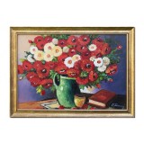 Tablou pictat manual inramat, Ale mele flori frumoase, 55x40cm pictura ulei panza
