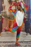 PJS207-319 Set pijama kigurumi unicorn multicolor si papuci de casa pufosi