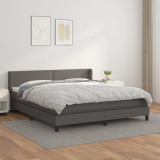 VidaXL Pat box spring cu saltea, gri, 180x200 cm, piele ecologică