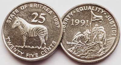 1784 Eritrea 25 cents 1997 Grevy&amp;#039;s zebra 1991 km 46 UNC foto