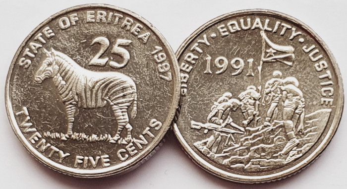1784 Eritrea 25 cents 1997 Grevy&#039;s zebra 1991 km 46 UNC