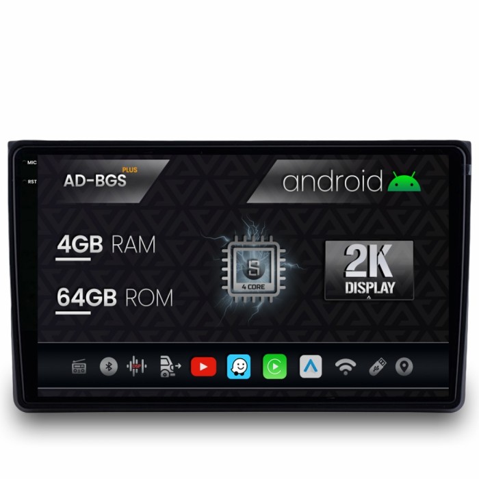 Navigatie 2K Audi A4(B6 B7) Seat Exeo, Android OS, S-Quadcore 4GB RAM + 64GB ROM, 9.5 Inch - AD-BGS90042K+AD-BGRKIT425