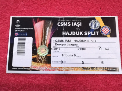 Bilet meci fotbal CSMS IASI - HAJDUK SPLIT (Europa League 14.07.2016) foto