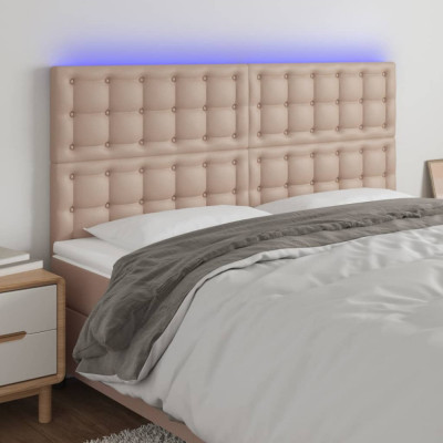 vidaXL Tăblie de pat cu LED, cappuccino, 180x5x118/128 cm, piele eco foto