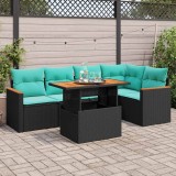 vidaXL Set mobilier de grădină cu perne, 6 piese, negru, poliratan 3327487