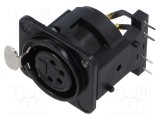 Conector XLR soclu mamă 4 pini unghi 90&deg; NEUTRIK cu buton THT 6A