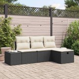 VidaXL Set de canapele pentru grădină cu pernă 4 pcs Negru Rattan poli