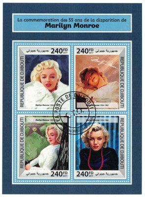 DJIBOUTI 2017 - Marilyn Monroe, comemorare 55 ani /set complet - colita + bloc foto