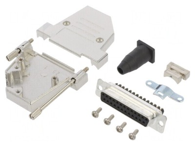 Conector D-Sub 25 pini mamă cu unghi 45&amp;deg; și terminal cu șurub pe cablu foto