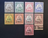 Deutsches Reich - Colonii / Marshall-Inseln (1901) - Seria de 9 Timbre Coloniale "Iahtul Imperial SMY Hohenzollern" (cu gumă și șarnieră ) BN1, Stampilat