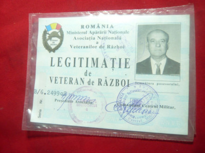 Legitimatie de Veteran de Razboi eliberata 1991 foto