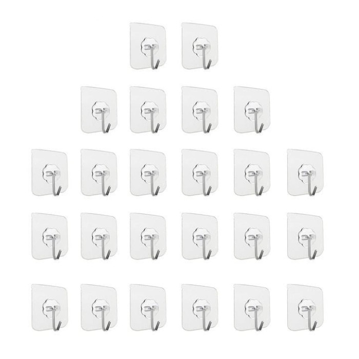 Set 24 carlige adezive transparente, rezistente, multifunctionale, plastic, metal