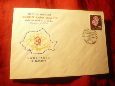Plic Expozitia Filatelica Constanta1974 - Congres XI PCR , stampila Expozitiei foto