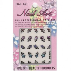 Stickere 3D nail art cu pietre - flori pe tulpini