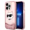 Husa pentru Apple iPhone 14 Pro Max, Karl Lagerfeld, Glitter Choupette&#039;s Head, Roz