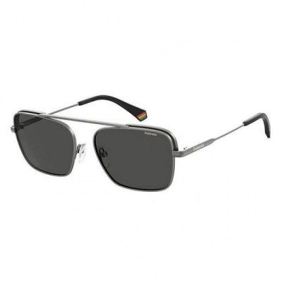 Ochelari de soare Polaroid pentru bărbați cu ramă metalică gri și lentile polarizate negre PLD6131/S R80/M9 foto