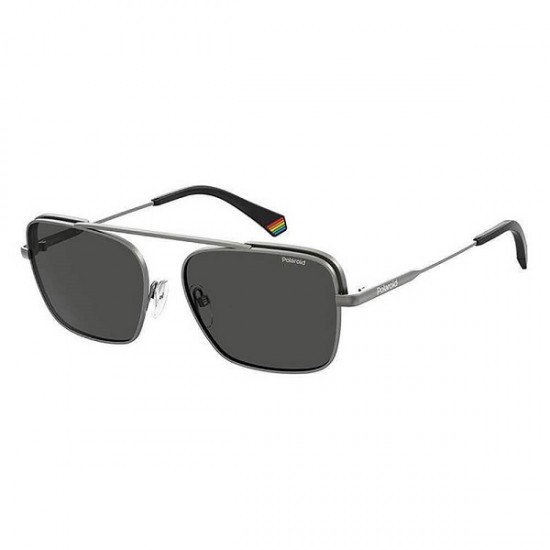 Ochelari de soare Polaroid pentru bărbați cu ramă metalică gri și lentile polarizate negre PLD6131/S R80/M9