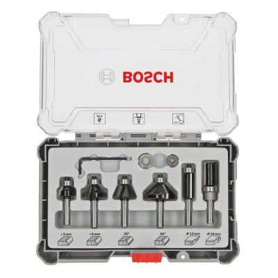 BOSCH Set de freze de profilat canturi 6 buc frezare coplanara si refecare cu tija 8 mm foto