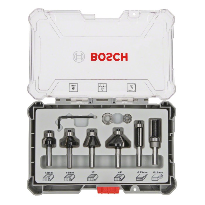 BOSCH Set de freze de profilat canturi 6 buc frezare coplanara si refecare cu tija 8 mm